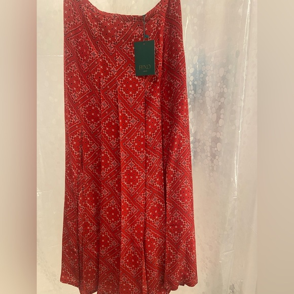 RIXO Georgia A Line Red Print Silk Midi Skirt - Picture 8 of 10